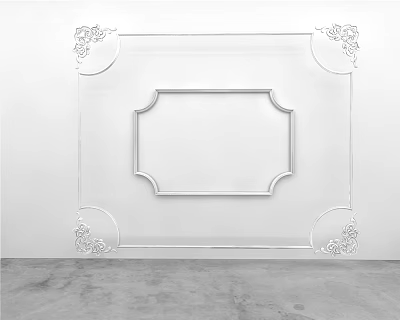 Decorative Line Frame With Ornate Corner Patterns On White Background And Gray Concrete Floor 3d model