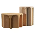 Two Modern Side Tables with Round Top and Curved Beige Brown Base 3d model