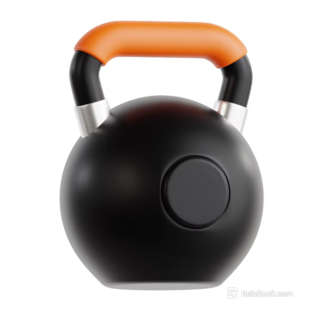 Decorative Ornament Set Featuring Black Sphere Kettlebell With Orange Black Handle And Silver Accents 3d model 