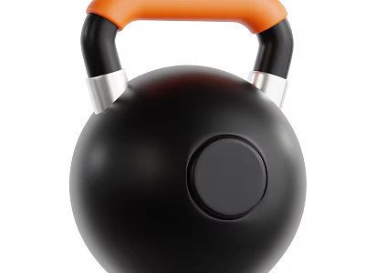 Decorative Ornament Set Featuring Black Sphere Kettlebell With Orange Black Handle And Silver Accents 3d model