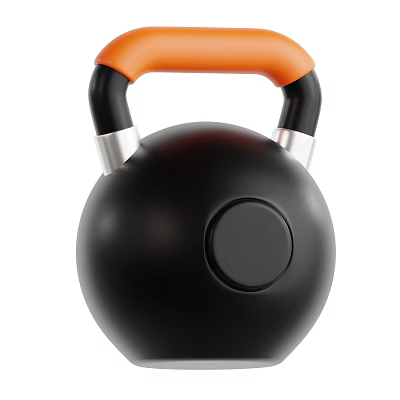 Decorative Ornament Set Featuring Black Sphere Kettlebell With Orange Black Handle And Silver Accents 3d model
