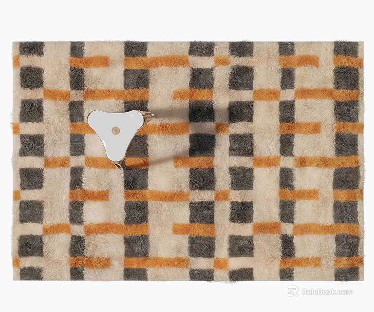 Square Rug With Modern Geometric Pattern In Beige Black And Orange Tones 3d model