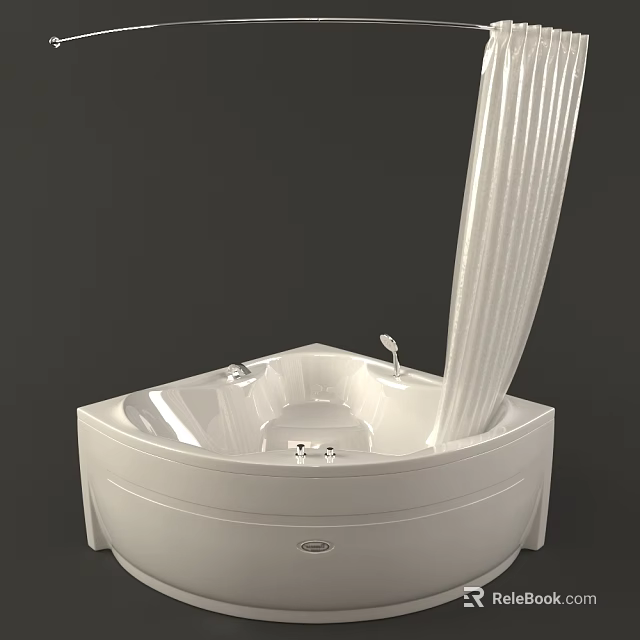 Modern White Acrylic Corner Bathtub With Curved Design And Chrome Faucet Fixtures 3d model 