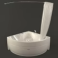 Modern White Acrylic Corner Bathtub With Curved Design And Chrome Faucet Fixtures
