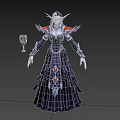 Elven Woman in Dark Gown with Red Silver Accents holding Wine Glass