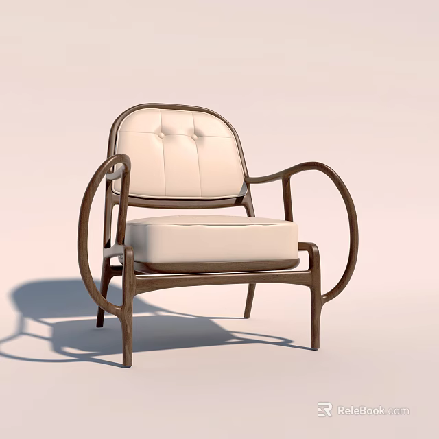 Modern Single Sofa With White Cushion Curved Wooden Armrests And Button Tufted Backrest 3d model 