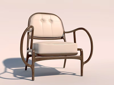 Modern Single Sofa With White Cushion Curved Wooden Armrests And Button Tufted Backrest 3d model