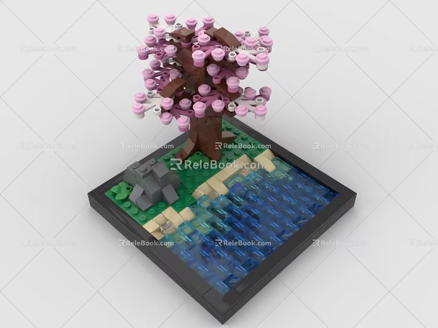 Lego toy scene pool cherry tree grass pool 3d model