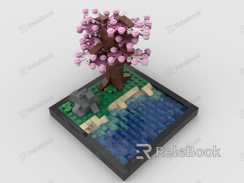 Lego toy scene pool cherry tree grass pool model