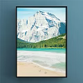 Plant Painting With Fern Leaves Green Brown Gradient In Black Frame On Blue Wall