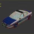 Blue And White Police Car With Flashing Emergency Lights And Sedan Exterior Design