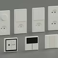Modern White Switch Panels With Various Designs Including Sockets Buttons And Digital 3d model