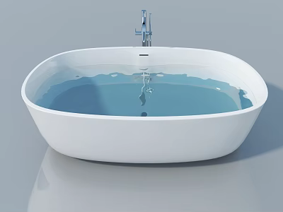 Bathroom Swing Door Design With White Bathtub And Chrome Faucet 3d model