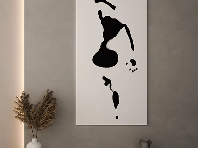 Abstract Black White Painting On Wall With Dried Plants In Vase 3d model