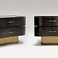 Modern Dark Wood Bedside Tables With Two Drawers Metal Handles And Golden Bases