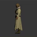 3D Model Character Wearing Long Robe With Hood Straps And Belt