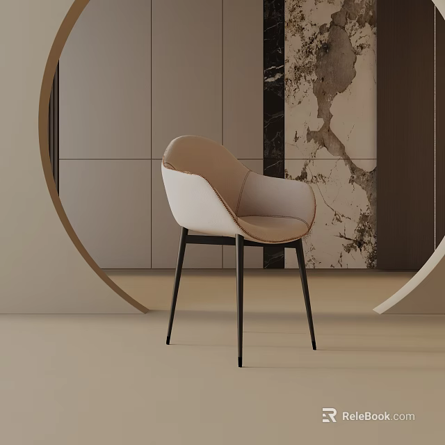 Modern Beige And White Dining Chair With Black Legs And Minimalist Design 3d model 