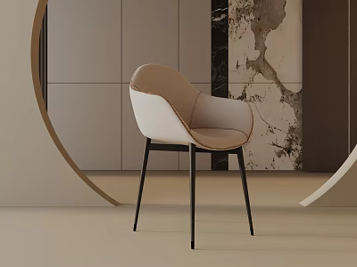 Modern Beige And White Dining Chair With Black Legs And Minimalist Design 3d model