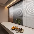 Elegant Window Blinds in Modern Interior with Fruit Green Plant and Windowsill