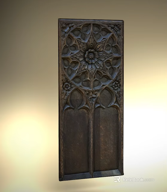 Wooden Sculpture Carving With Intricate Floral Patterns And Detailed Decorative Panel Design 3d model 