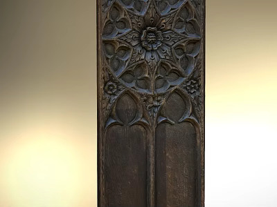 Wooden Sculpture Carving With Intricate Floral Patterns And Detailed Decorative Panel Design 3d model