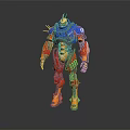 Game Movie Robot Character With Blue Orange Armor And Spiked Mechanical Design