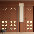 Middle Ancient Double Door Solid Wood Swing Door Glass Double Door Single Door Hole Door 3d model