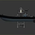 Blue And Black Yacht With Seats And Mechanical Equipment On Stand