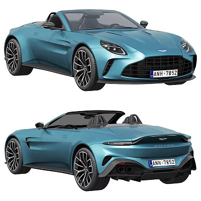 Aston Martin Convertible And Coupe Sports Car In Turquoise Blue 3d model