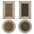 Elegant Square Rugs With Brown Ornate Border And Dark Green Decorative Patterns 3d model