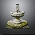 Traditional Stone Fountain With Decorative Finial And Mossy Square Base