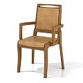 Brown Leather Leisure Chair with Curved Wooden Frame and Comfortable Armrests