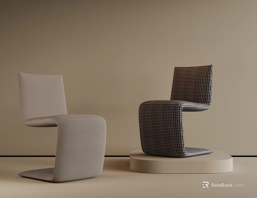 Modern Minimalist Dining Chairs With Light Dark Gray Textured Streamlined Design 3d model