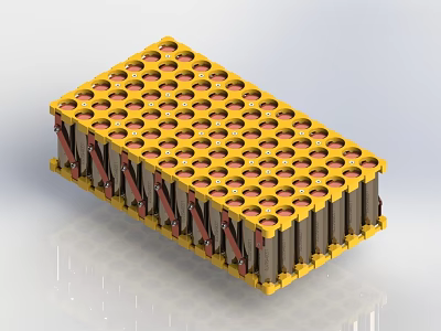 Yellow Battery Module With Multiple Cells Arranged For Energy Storage 3d model