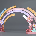 Colorful Rainbow Shaped Archway With Pink Flowers And Decorative Curved Sections