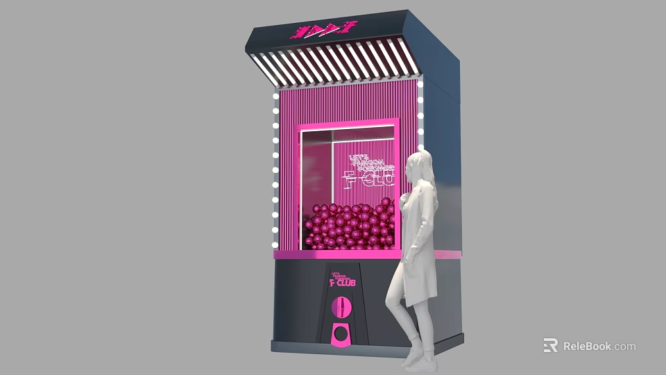 Pink And Black Claw Machine With Illuminated Design And Pink Balls For Entertainment 3d model 