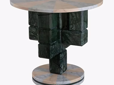 Round Top Marble Bar Counter With Green Cube Stacked Base And Black Veins 3d model