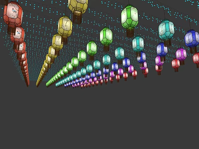 Colorful Decorative Lanterns Hanging With Various Bright Colors For Festive Decor 3d model