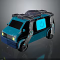 Blue Cartoon Van With Mechanical Arms Top Equipment And Yellow Headlights