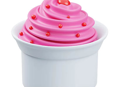 Pink Swirl Ice Cream Served in White Bowl with Red Toppings on Top 3d model