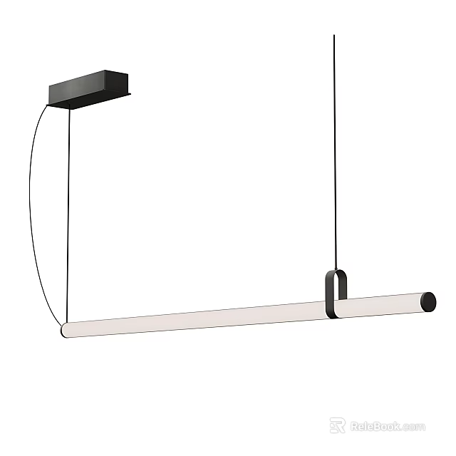 Modern Long Strip Pendant Light With Black Accent And White Body Design 3d model 