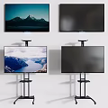Modern Televisions Wall Mounted and Stand Mounted with Scenic Mountain and Lake View Displays