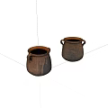 Handcrafted Ceramic Pots With Dual Handles And Textured Brown Black Surface 3d model