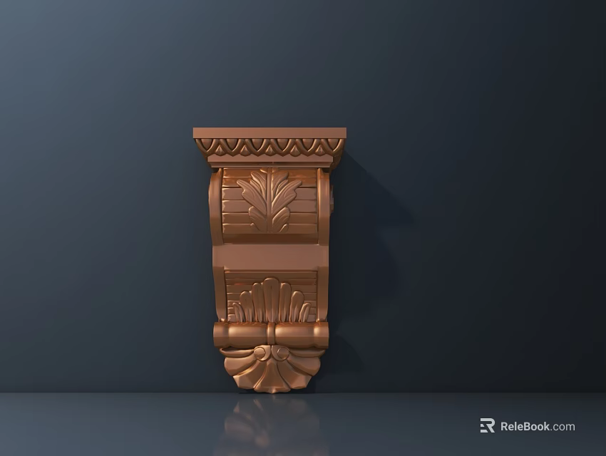 Intricate Ornate Copper Carving with Leaf Patterns and Decorative Bracket Design 3d model 