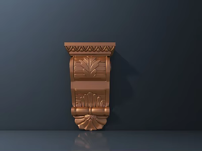 Intricate Ornate Copper Carving with Leaf Patterns and Decorative Bracket Design 3d model