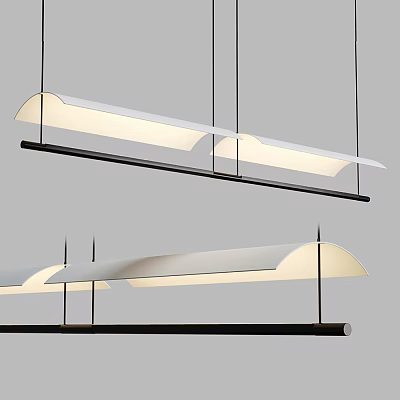 Modern Linear Pendant Light With White Shade And Black Metal Hanging Design 3d model