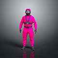 Pink Jumpsuit Game Movie Character With Triangle Symbol And Black Harness
