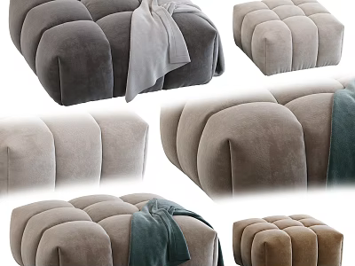 Plush Velvet Tufted Ottoman With Soft Blanket In Neutral Hues For Living Room Decor 3d model