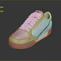 White Sneakers With Brown Sole Red And Blue Side Stripe And Brand Logo On Tongue