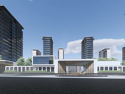 Modern High-Rise Residential Buildings Exterior Design With Greenery Blue Sky And White Clouds 3d model